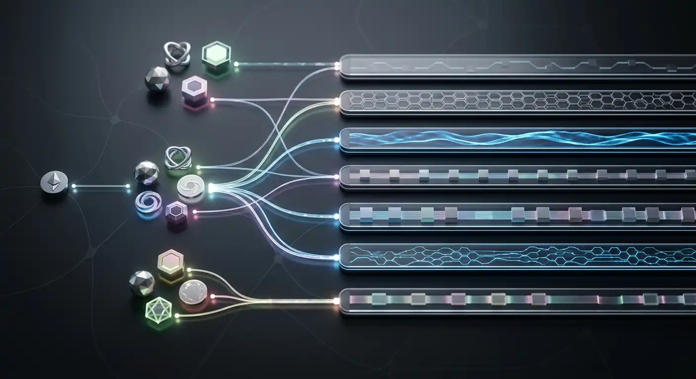 Schemat sieci depozytowych CHEXX z wieloma kryptowalutami