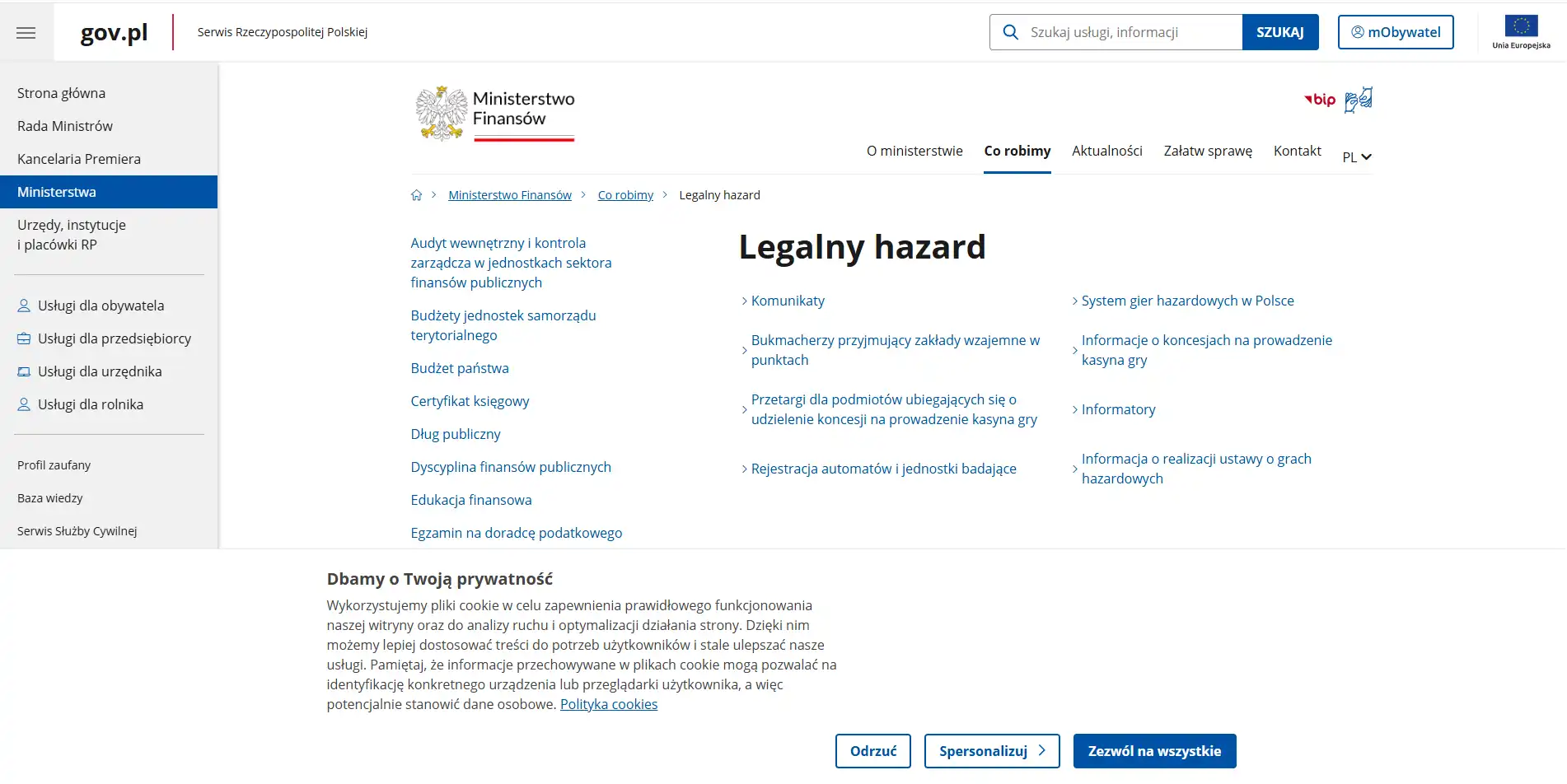 Oficjalna lista legalnych podmiotów hazardowych online Ministerstwa Finansów